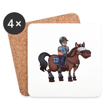 Cartoon Police Officer On Horse - Coasters (set of 4) - white - Front