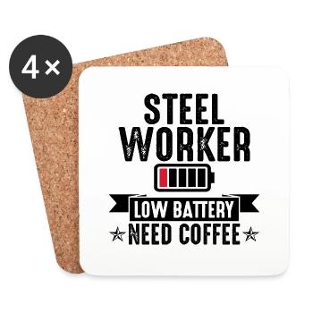 Steel Worker Low Battery Need Coffee - Untersetzer (4er-Set) - Weiß - Vorne