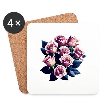 Bouquet fleurs roses fleuristerie - Dessous de verre (lot de 4) - blanc - Devant
