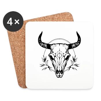 Kuh Schädel Boho - Untersetzer (4er-Set) - Weiß - Vorne