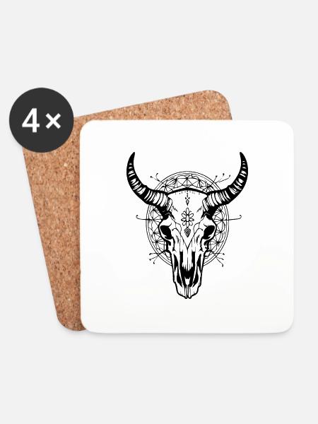 Kuh Schädel Boho - Untersetzer (4er-Set) - Weiß