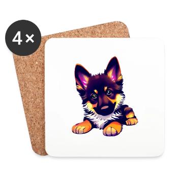 Dog German Shepherd Puppy Dog Owner Dog Love - Coasters (set of 4) - white - Front