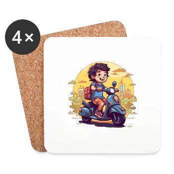 Youth on the Move - Garçon avec scooter - Dessous de verre (lot de 4) - blanc - Devant