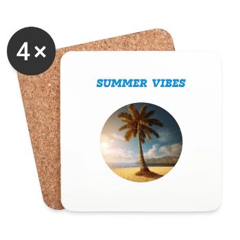 Kokospalme am Sandstrand „Summer Vibes“ - Untersetzer (4er-Set) - Weiß - Vorne