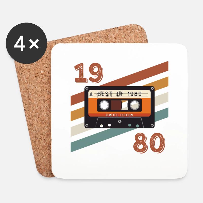 1980 Retro-Vintage-Jubiläum - Untersetzer (4er-Set) - Weiß