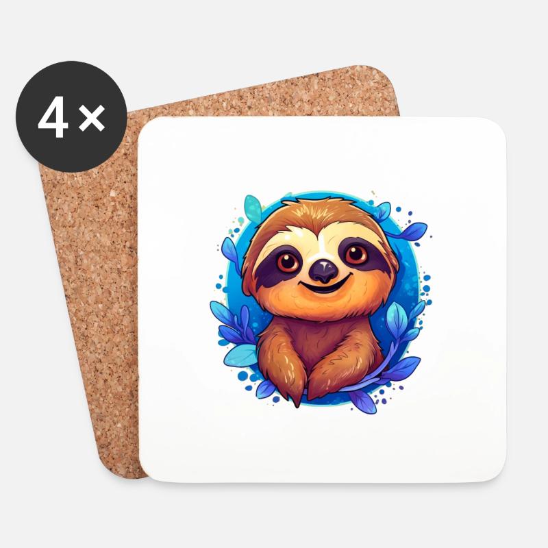 Cute Sloth - Untersetzer (4er-Set) - Weiß