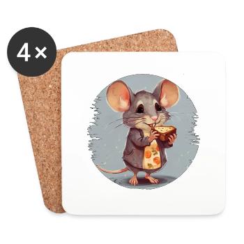 Souris avec un morceau de biscuit - Dessous de verre (lot de 4) - blanc - Devant