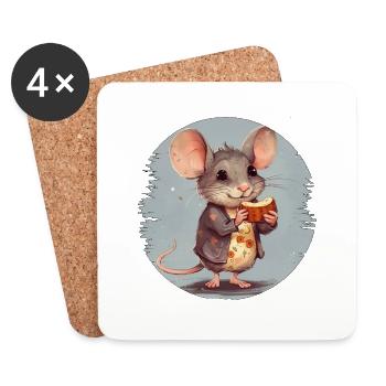 Mouse with chocolate bar - Coasters (set of 4) - white - Front