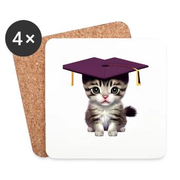 Bachelor Cat Studies Graduate School Leaving Certificate - Dessous de verre (lot de 4) - blanc - Devant