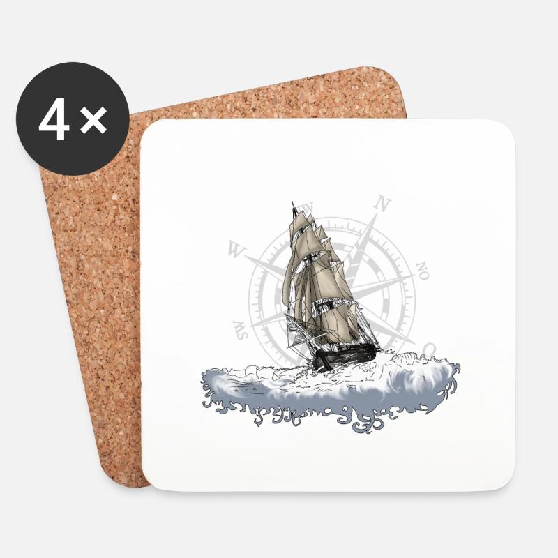 Segelschiff - Untersetzer (4er-Set) - Weiß
