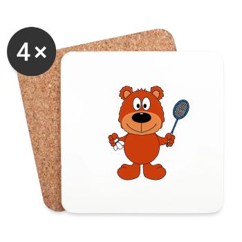 BADMINTON - SPORT - TEDDY - FEDERBALL - BÄR - Untersetzer (4er-Set) - Weiß - Vorne