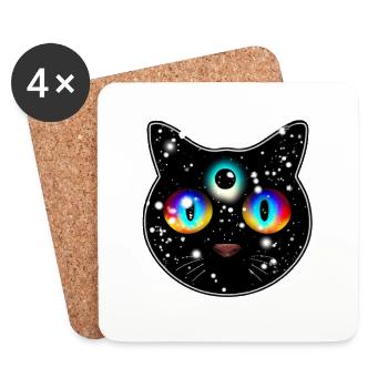 Chat trippy avec des yeux de galaxie - Dessous de verre (lot de 4) - blanc - Devant