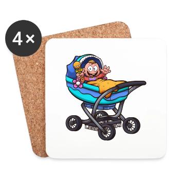 Karikatur-Baby im Wagen - Untersetzer (4er-Set) - Weiß - Vorne