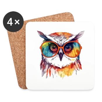 Chouchou la chouette à lunettes - Dessous de verre (lot de 4) - blanc - Devant