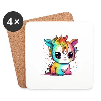 Little Colorful Magic Unicorn Puppy - Coasters (set of 4) - white - Front