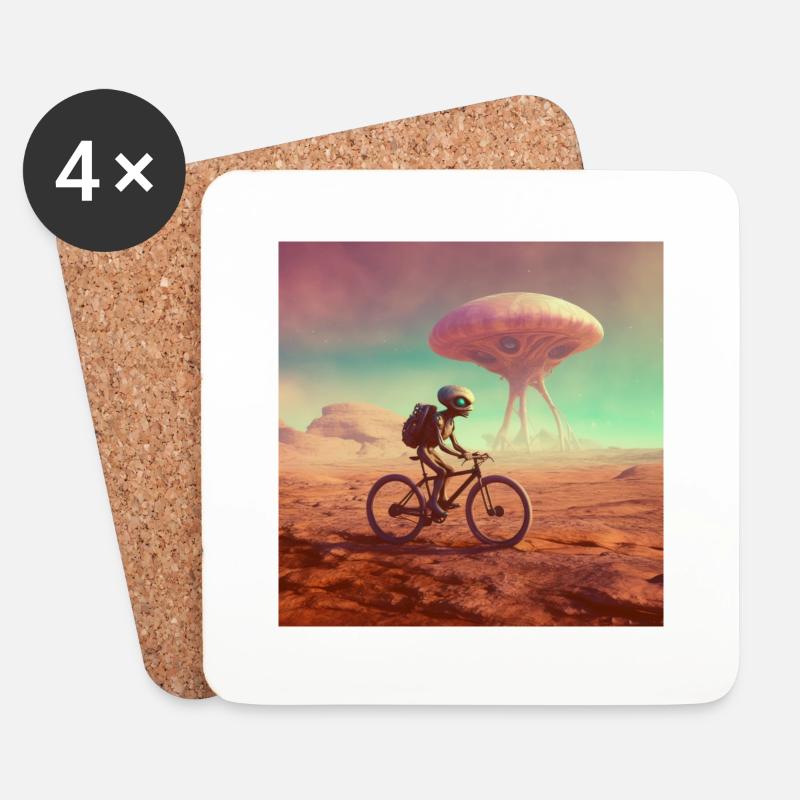 Alien on a bike - Untersetzer (4er-Set) - Weiß