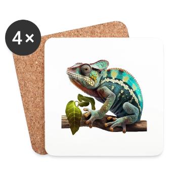 Caméléon sur branche - Dessous de verre (lot de 4) - blanc - Devant