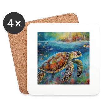 Modern Colourful Turtle Wall Art - Coasters (set of 4) - white - Front