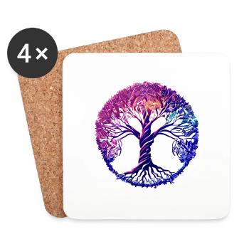 Arbre de vie Arbre de vie Yoga Méditation - Dessous de verre (lot de 4) - blanc - Devant