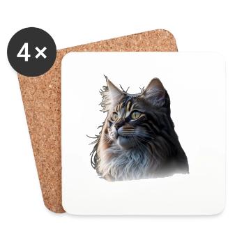 Maine-Coon Cat - Untersetzer (4er-Set) - Weiß - Vorne