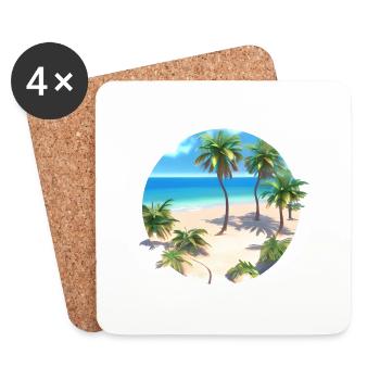 Vacances d’été Palm Island Sun Palm Tree Beach - Dessous de verre (lot de 4) - blanc - Devant