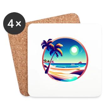 Summer holiday island palm trees sun palm tree beach - Coasters (set of 4) - white - Front