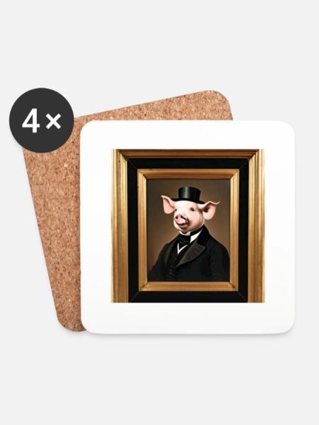Gentleman Pig - Coasters (set of 4) - white