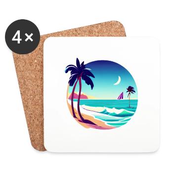 Vacances d’été Palm Island Sun Palm Tree Beach - Dessous de verre (lot de 4) - blanc - Devant