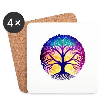 Yoga Baum des Lebens Lebensbaum Meditation - Untersetzer (4er-Set) - Weiß - Vorne