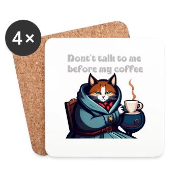Lustige Katze und Kaffee - Untersetzer (4er-Set) - Weiß - Vorne