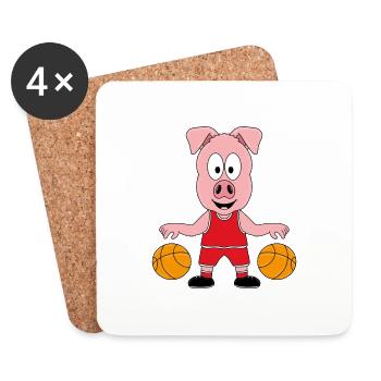 SPORT - BASKETBALL - SCHWEIN - TIER - BALLSPORT - Untersetzer (4er-Set) - Weiß - Vorne