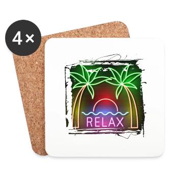 summer beach beach retro sea neon light eng - Coasters (set of 4) - white - Front