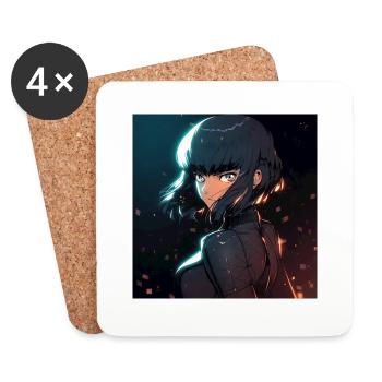 Cybernetic Enigma: Mysterious Anime-Style Woman - Coasters (set of 4) - white - Front
