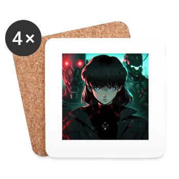 Dystopian Damsel: Anime-Style Woman in Black - Coasters (set of 4) - white - Front