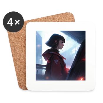 Serene Enigma: Captivating Anime-Style Portrait - Coasters (set of 4) - white - Front