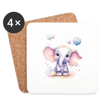 Baby Elefant mit Ballons, handgemalt Wasserfarben - Untersetzer (4er-Set) - Weiß - Vorne