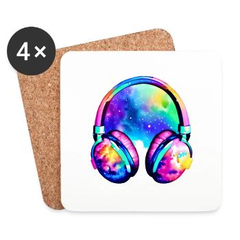 Headphones Musician Gamer Singer Listening to Music Singing - Coasters (set of 4) - white - Front