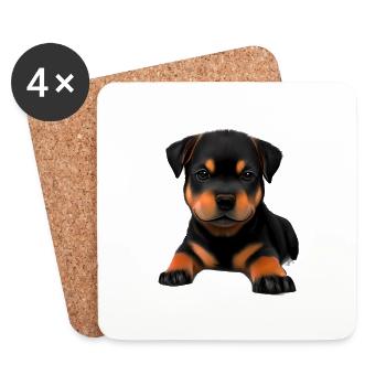 Rottweiler Dog Dogs Puppy Rottweiler Puppy - Coasters (set of 4) - white - Front