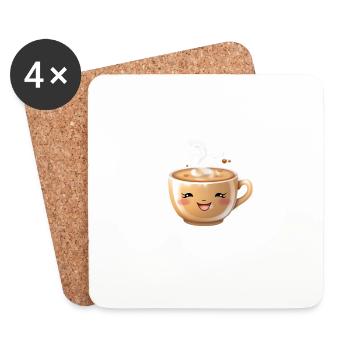 Realisitsche Cafe Tasse mit Gesicht - Untersetzer (4er-Set) - Weiß - Vorne