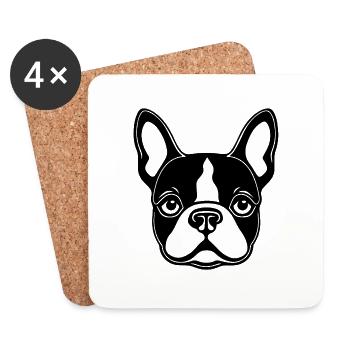 Französische Bulldogge Frenchie Boston Terrier - Untersetzer (4er-Set) - Weiß - Vorne