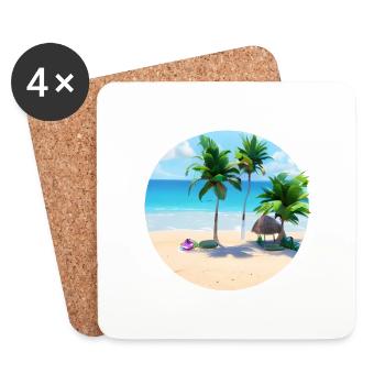 Vacances d’été Palm Island Sun Palm Tree Beach - Dessous de verre (lot de 4) - blanc - Devant
