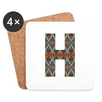 Lettre H- design boho, monogramme coloré - Dessous de verre (lot de 4) - blanc - Devant