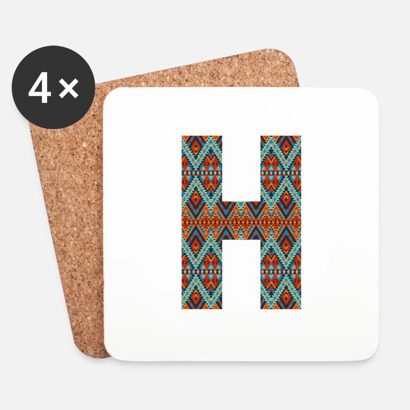 Buchstabe H - Boho-Design, buntes Monogramm - Untersetzer (4er-Set) - Weiß