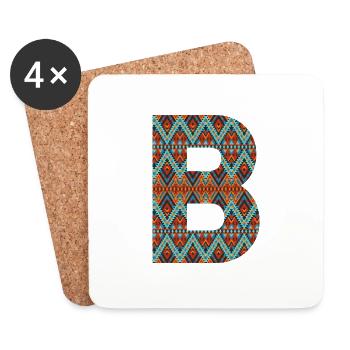 Lettre B- design boho, monogramme coloré - Dessous de verre (lot de 4) - blanc - Devant