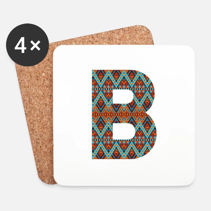 Buchstabe B- Boho-Design, buntes Monogramm - Untersetzer (4er-Set) - Weiß