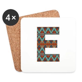 Lettre E- design boho, monogramme coloré - Dessous de verre (lot de 4) - blanc - Devant