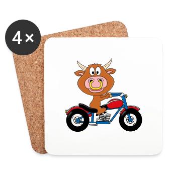 BULLE - STIER - KUH - RIND - MOTORRAD - BIKER - Untersetzer (4er-Set) - Weiß - Vorne