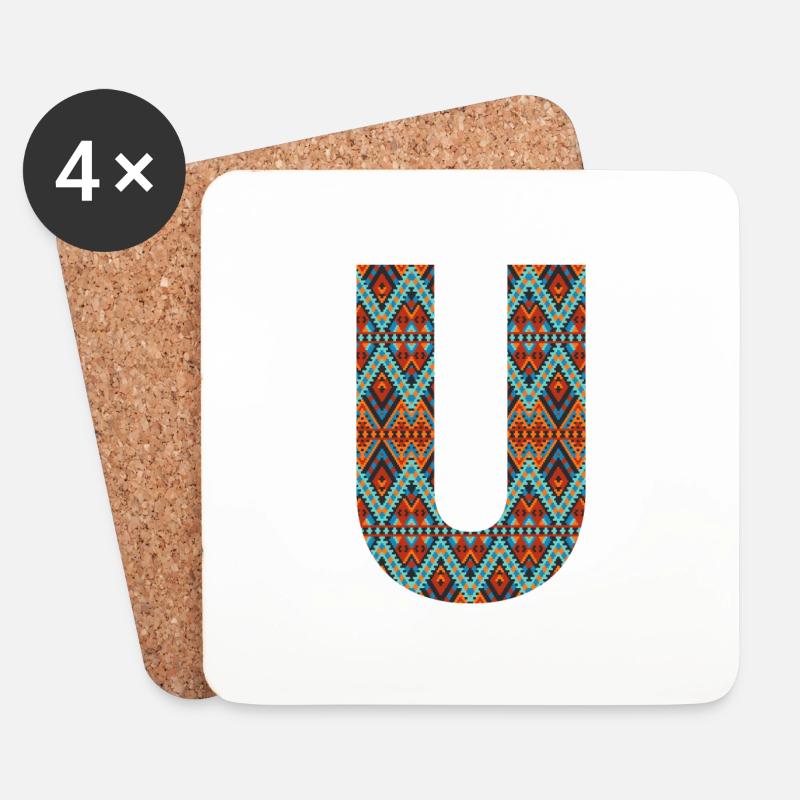 Buchstabe U-Boho-Design, Buntes Monogramm - Untersetzer (4er-Set) - Weiß