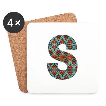 Lettre S- boho design, monogramme coloré - Dessous de verre (lot de 4) - blanc - Devant