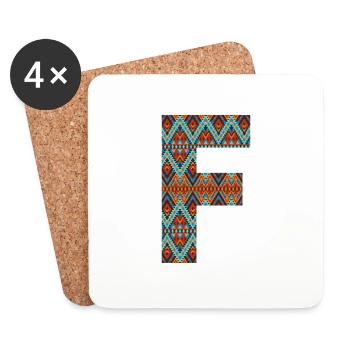 Lettre F- design boho, monogramme coloré - Dessous de verre (lot de 4) - blanc - Devant